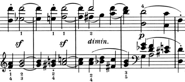 Sonate op. 31 Nr. 2, 1. Satz, Durchführung